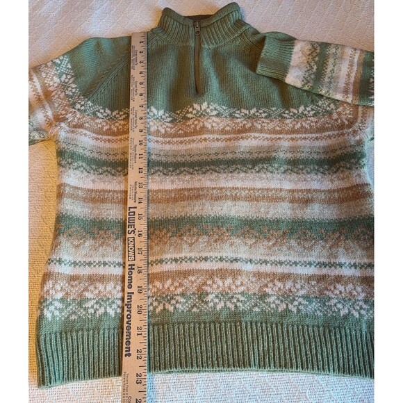 Woolrich 100% Lambs Wool Fair Isle Snowflake Nordic 1/4 Zip Sweater Sage Green S - Picture 10 of 12
